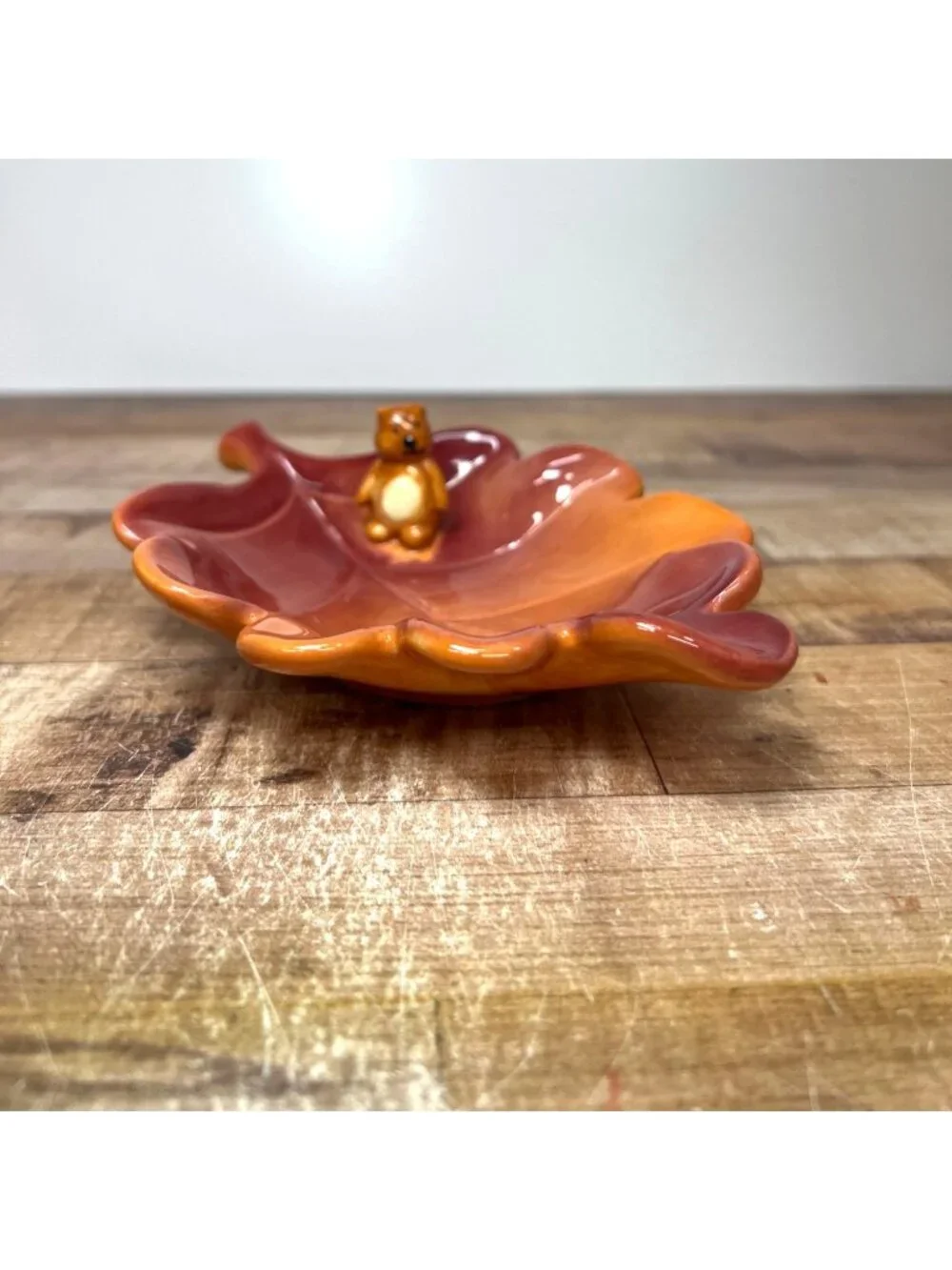Russ Berrie Bonnie Lynn Thanksgiving Orange Leaf Shape with Bear